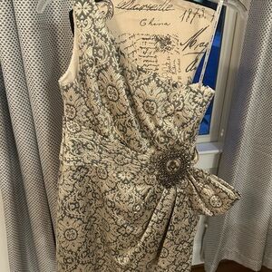 Kay Unger Tan Asymmetrical One Shoulder Cocktail Dress